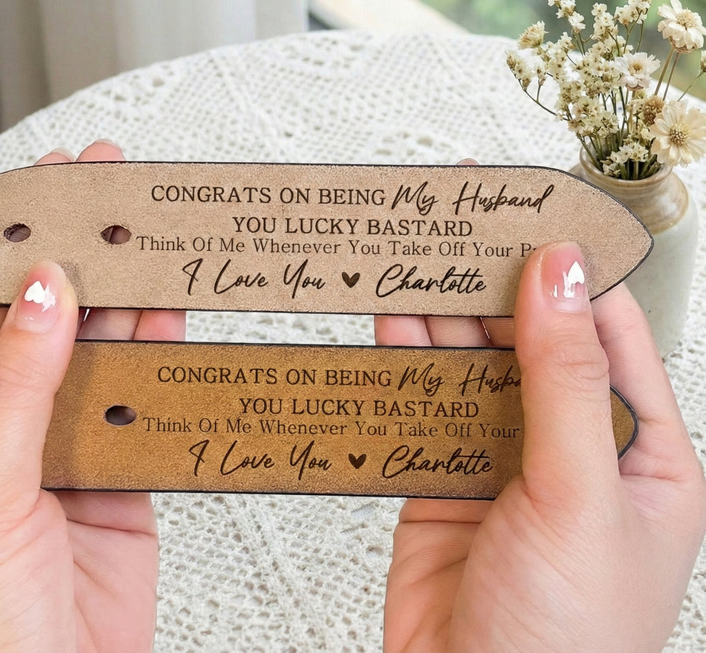 Personalized Engraved Leather Belt for Men – Funny Handmade Gift for Husband, Groomsmen, Father’s Day & Anniversary