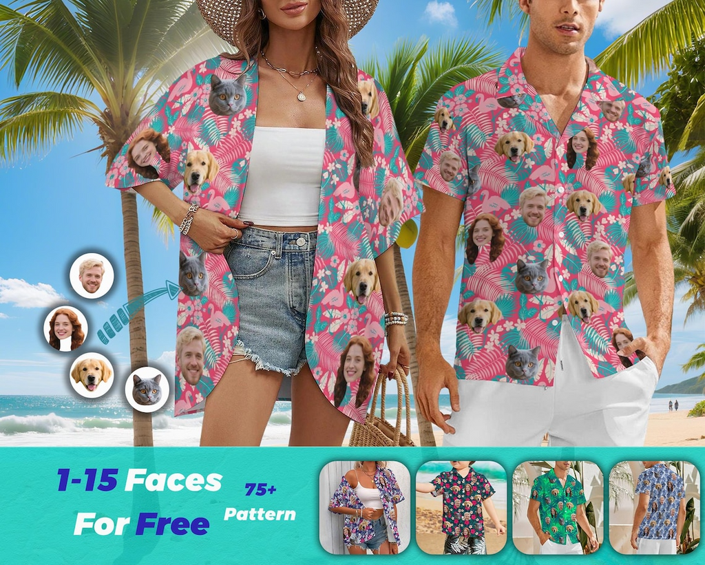 Custom Face Hawaiian Shirt – Personalized Photo/Logo Aloha Button-Up - Personalized Hawaiian Shirt