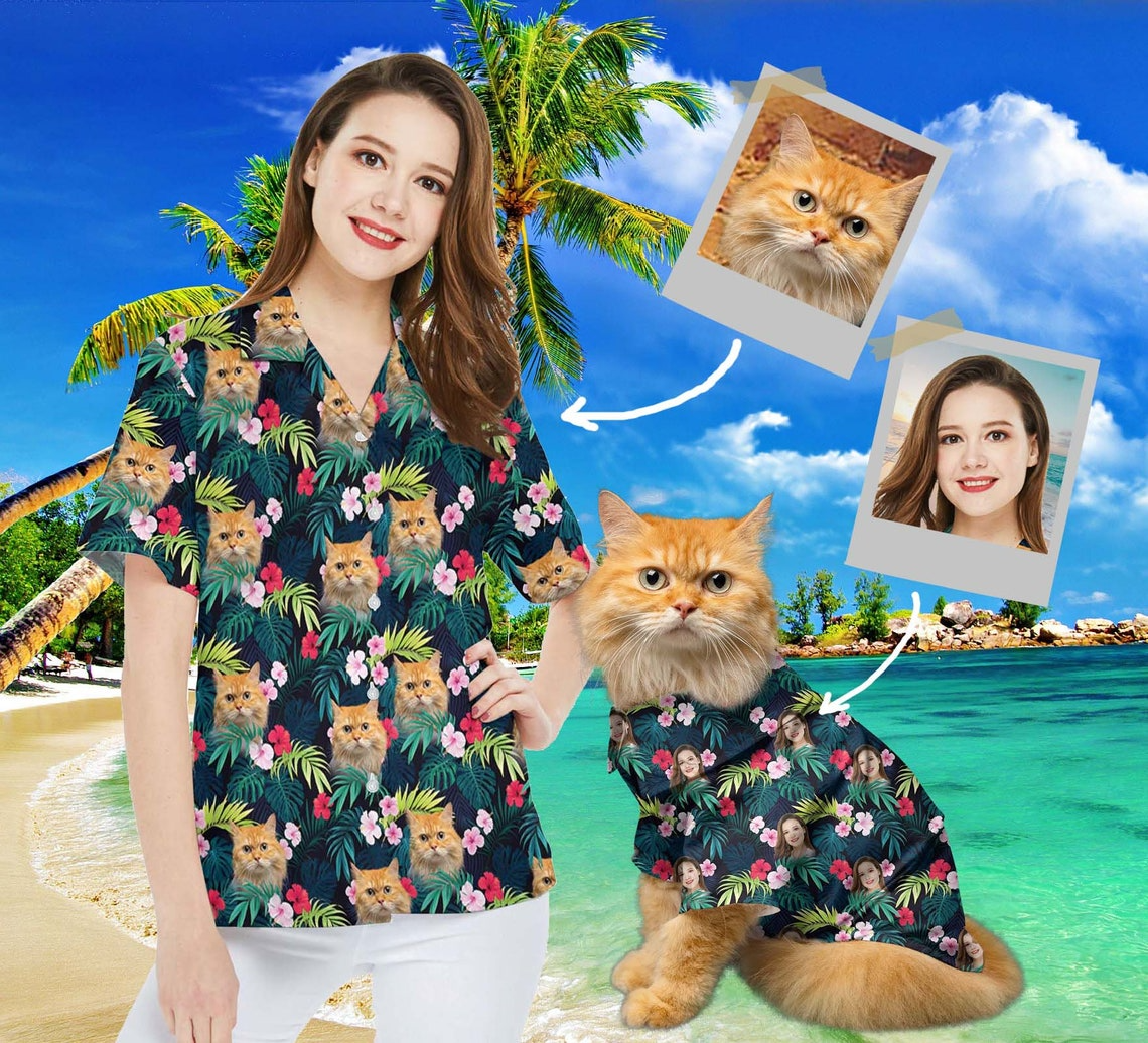 Custom Face Hawaiian Shirt – Personalized Photo Portrait Aloha Shirt, Tropical Floral, Family Matching