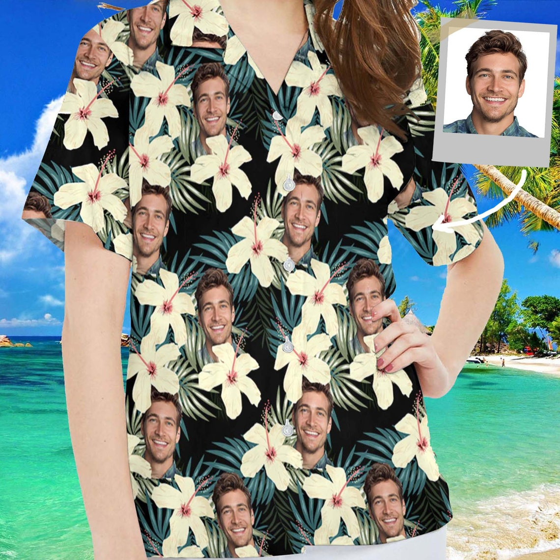 Custom Face Hawaiian Shirt – Personalized Photo Portrait Aloha Shirt, Tropical Floral, Family Matching