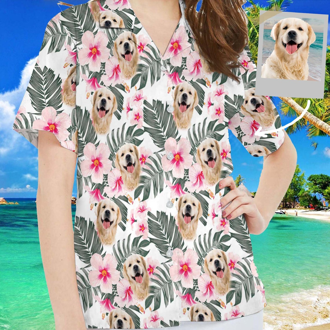 Custom Face Hawaiian Shirt – Personalized Photo Portrait Aloha Shirt, Tropical Floral, Family Matching