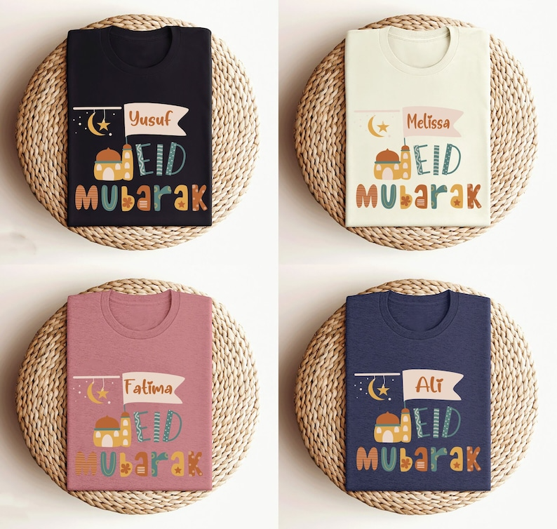 Custom Name Eid Mubarak Shirt, Muslim Family Matching Shirt, Eid Al Fitr Shirt for Men Women Kids, Islamic Holiday Gift