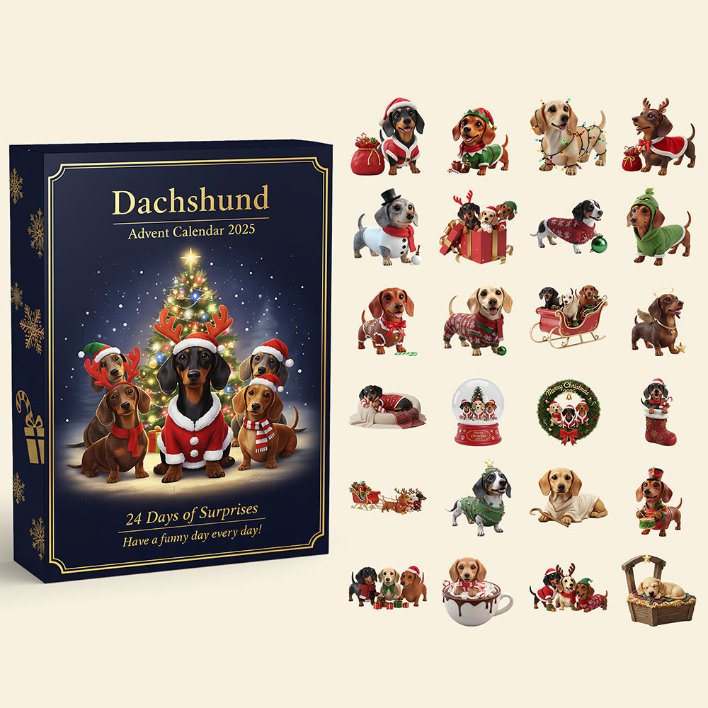 Dachshund Advent Calendar 2025, Sausage Dog Christmas Gift Box, 24 Cute Dog Figurines, Pet Lover Holiday Countdown