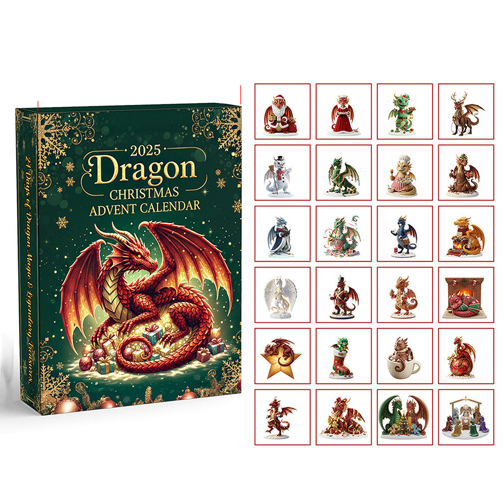 Dragon Fantasy Christmas Advent Calendar 2025, Mythical Holiday Countdown Box, 24 Dragon Mini Figures, Magical Winter Gift