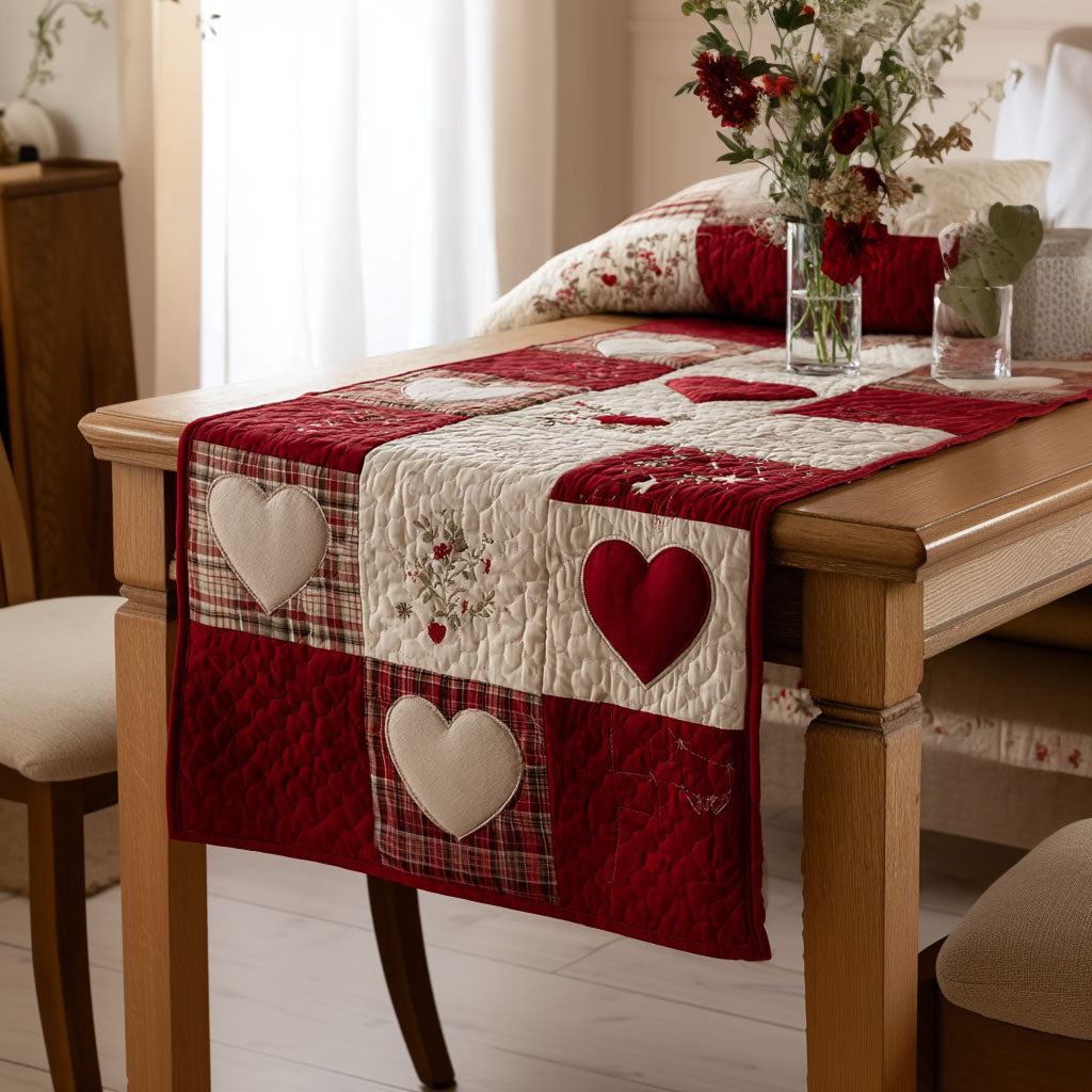 Farm House Heart Quilted Table Runner BTO2001021, Valentine’s Day Table Runner with Heart Pattern
