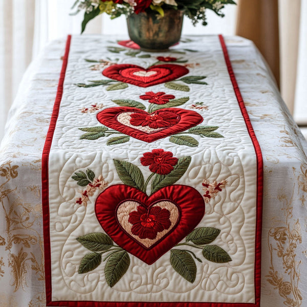 Forever Yours Quilted Table Runner BTO2001073, Valentine’s Day Table Runner with Heart Pattern