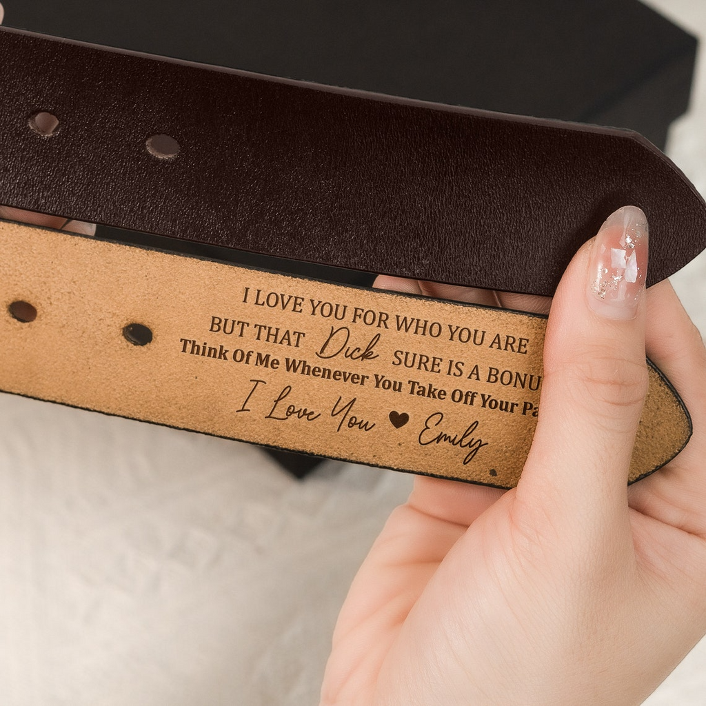 Personalized Engraved Leather Belt for Men – Funny Handmade Gift for Husband, Groomsmen, Father’s Day, Anniversary & Valentine