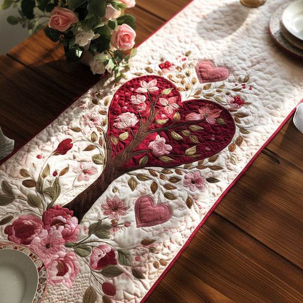 Garden of Tender Quilted Table Runner BTO2001080, Valentine’s Day Table Runner with Heart Pattern