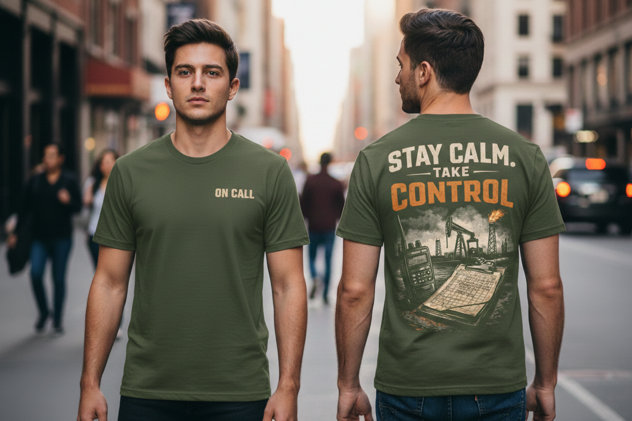 CTT Oil Exploration & Cattle Graphic Shirt – Landman Tee “Stay Calm Take Control” On-Call Oilfield Tee