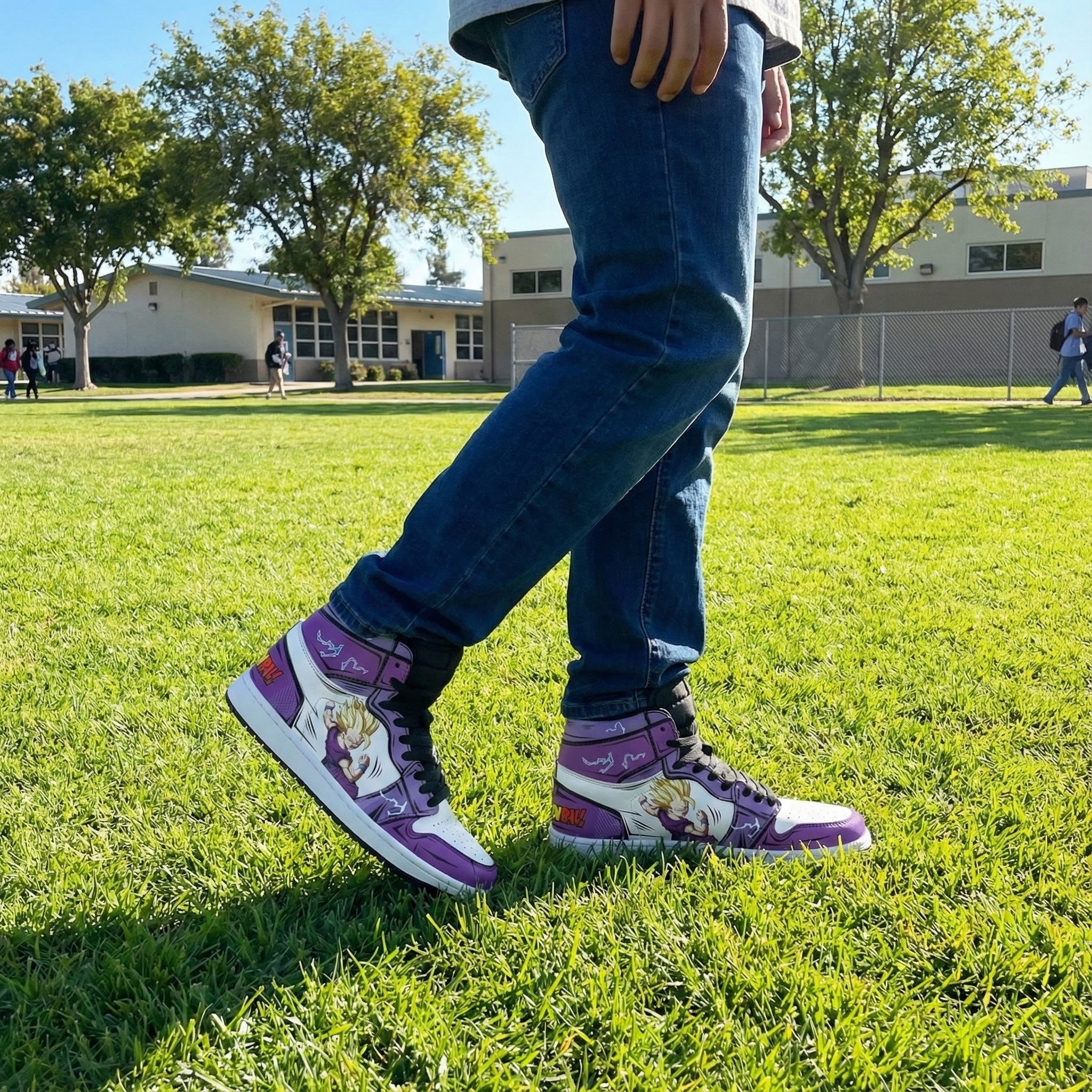 Dragon Ball Z Goku High-Top Sneakers, Anime Art Shoes, Purple & White, Gift