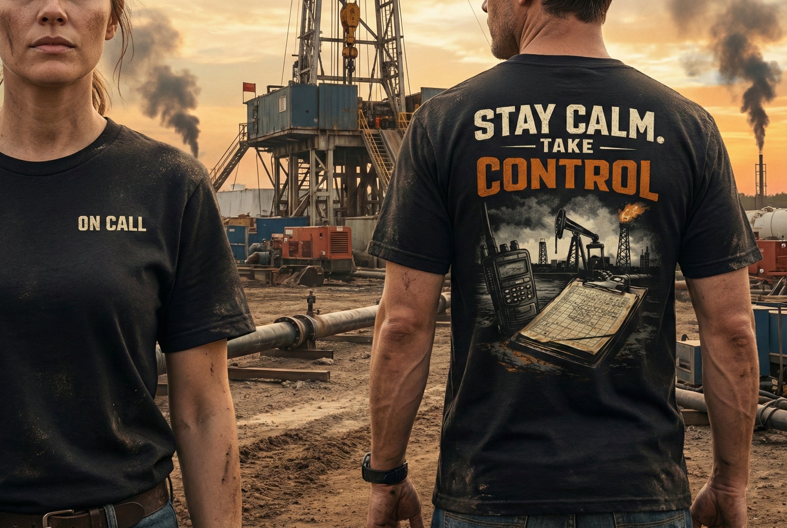 CTT Oil Exploration & Cattle Graphic Shirt – Landman Tee “Stay Calm Take Control” On-Call Oilfield Tee