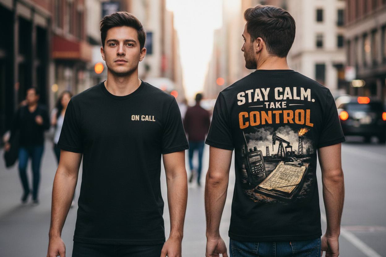 CTT Oil Exploration & Cattle Graphic Shirt – Landman Tee “Stay Calm Take Control” On-Call Oilfield Tee