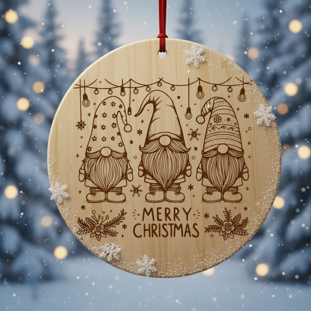 Christmas Gnome Ceramic Ornament, Merry Christmas Tree Decoration, Holiday Ornament Gift for Friends and Family