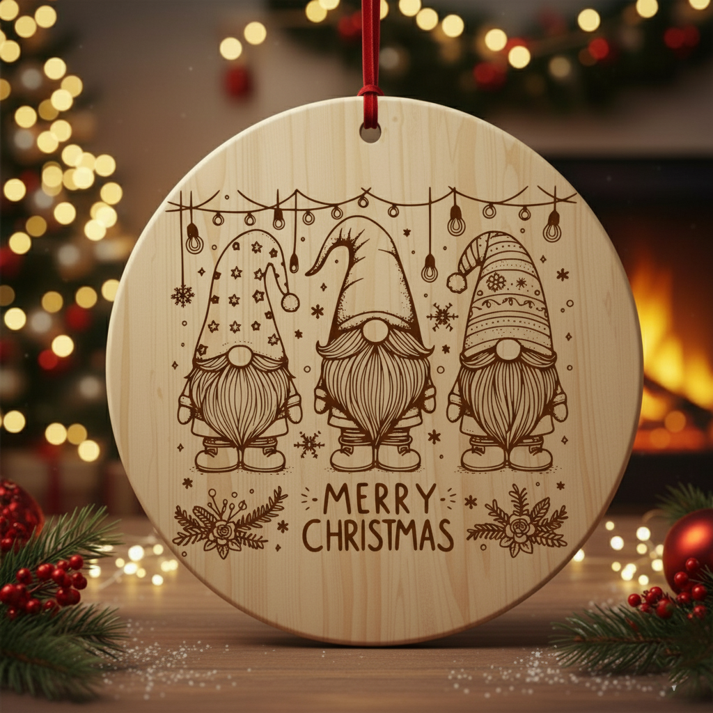 Christmas Gnome Ceramic Ornament, Merry Christmas Tree Decoration, Holiday Ornament Gift for Friends and Family