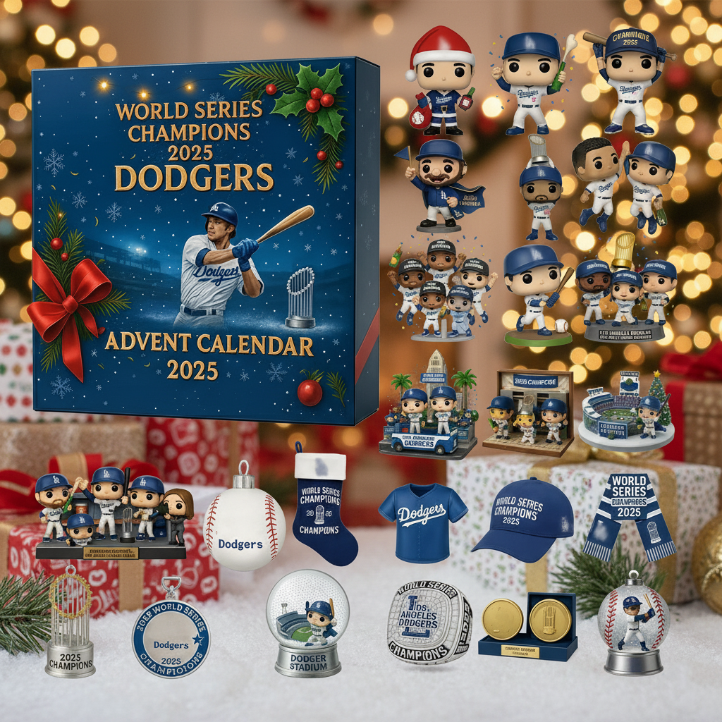 LA Dodgers World Series Champions Advent Calendar 2025, MLB Mini Figures Gift Set, Dodgers Christmas Countdown Box, Baseball Fan Gift