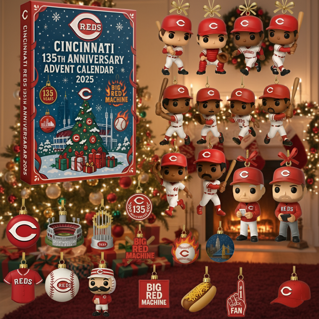 Cincinnati Reds 135th Anniversary Advent Calendar 2025, Baseball Mini Figures Gift Set, MLB Christmas Countdown Box, Reds Fan Holiday Decor