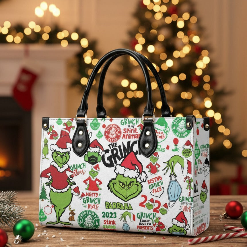 Christmas Cartoon Print Handbag, Festive Holiday Purse, Cute Christmas Tote Bag, Holiday Party Shoulder Bag Gift