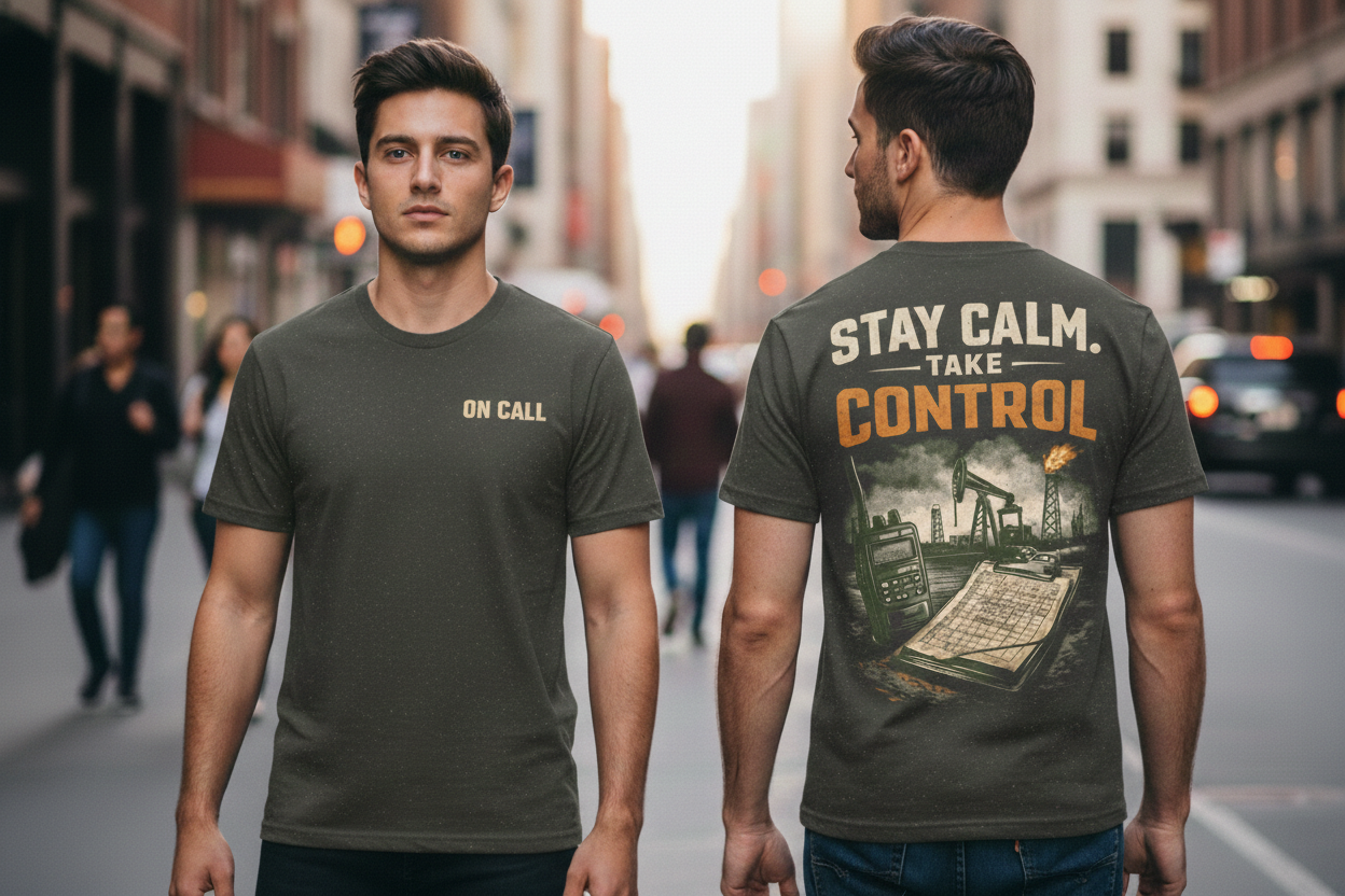 CTT Oil Exploration & Cattle Graphic Shirt – Landman Tee “Stay Calm Take Control” On-Call Oilfield Tee