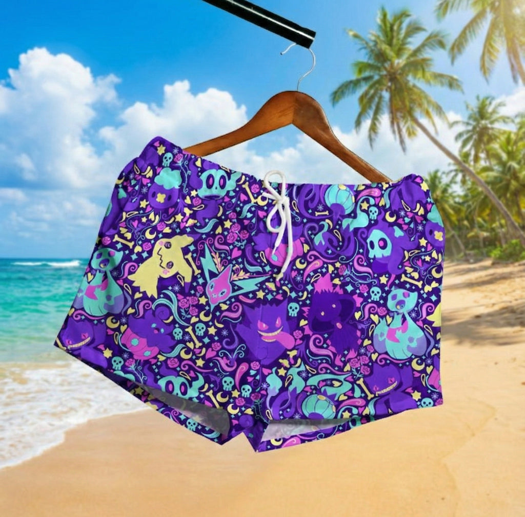 Gengar & Mimikyu Hawaiian Shirt - Tropical Button-Up Shirt, Summer Beach Shorts