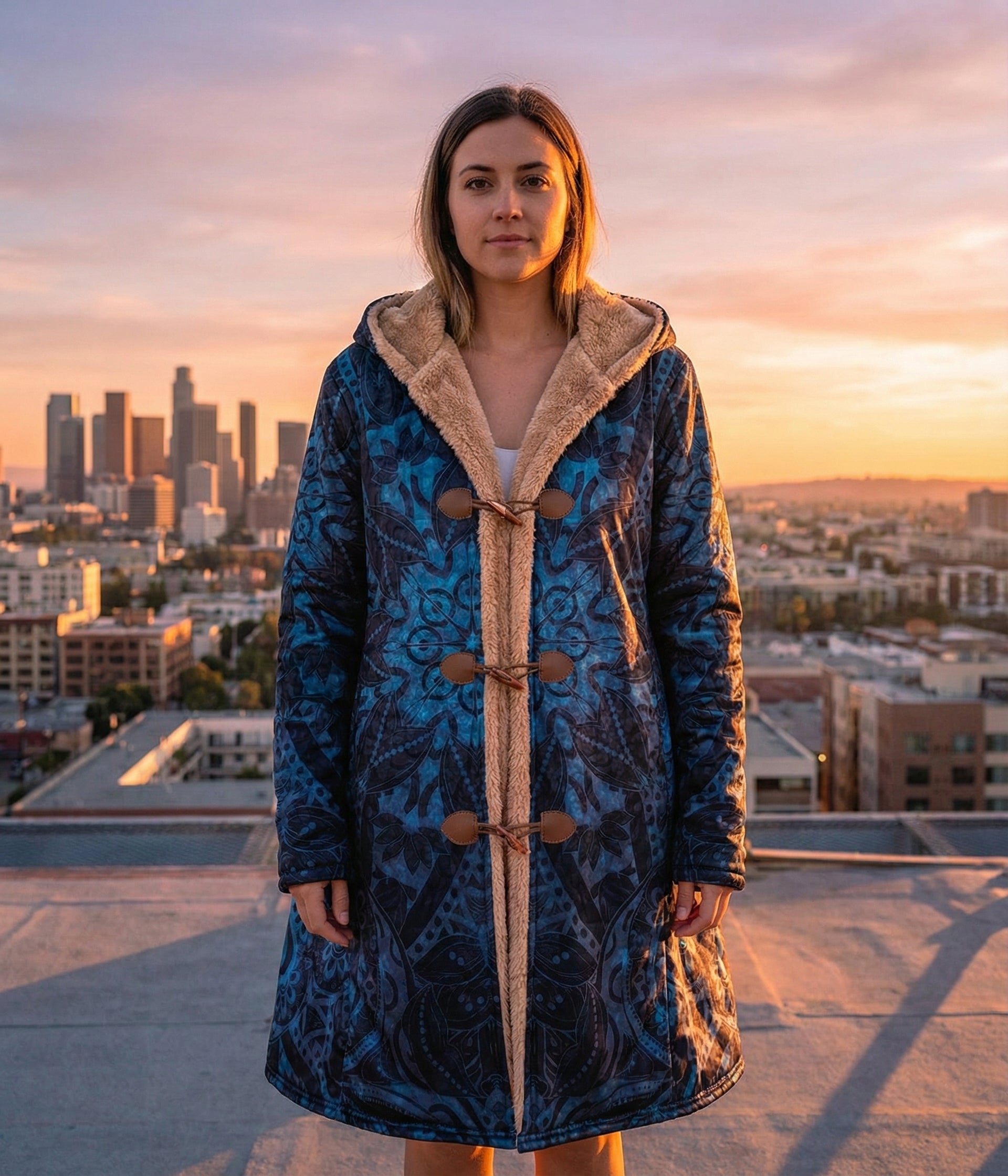 Ghost Mandala Dream Cloak – Mystic Mandala Hooded Cloak with Faux Fur Lining, Dark Fantasy Winter Cape