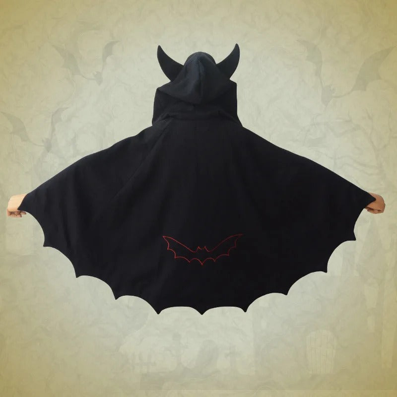 Halloween Costumes For Kids, Kids Bat Wing Hoodie Cloak, Gothic Halloween Poncho Coat for Girls & Boys, Fleece Devil Costume Cape, Winter Punk Lolita Outfit