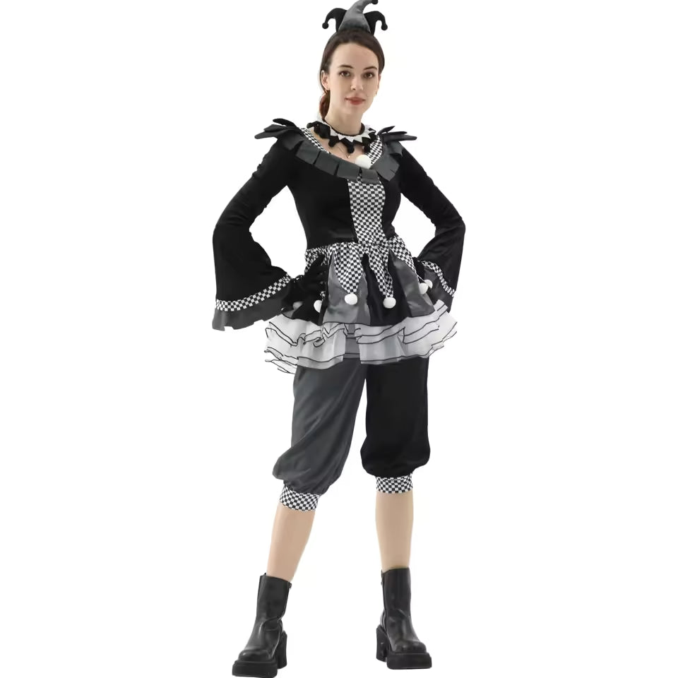 Halloween Costumes, Halloween Evil Clown Couple Costume, Black Circus Cosplay for Men & Women, Funny Scary Jester Outfit, Carnival Party Masquerade Set