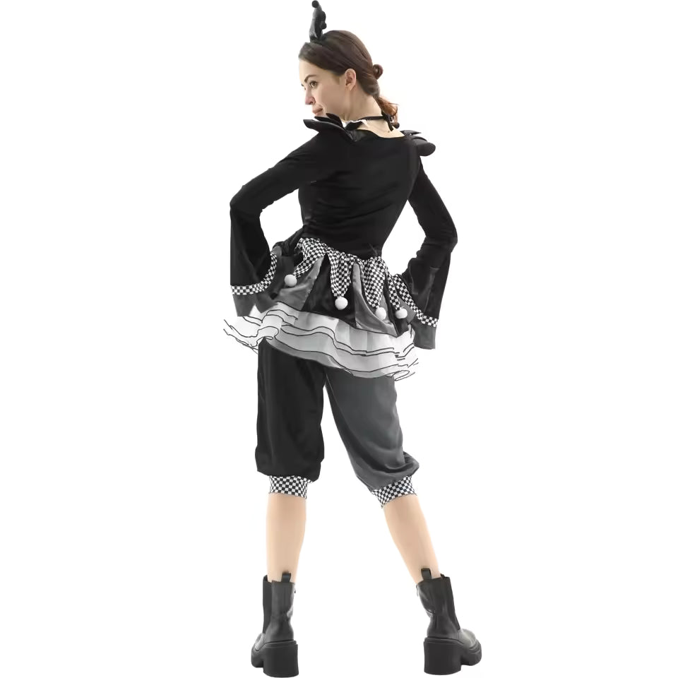 Halloween Costumes, Halloween Evil Clown Couple Costume, Black Circus Cosplay for Men & Women, Funny Scary Jester Outfit, Carnival Party Masquerade Set