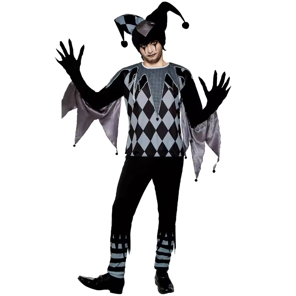 Halloween Costumes, Halloween Evil Clown Couple Costume, Black Circus Cosplay for Men & Women, Funny Scary Jester Outfit, Carnival Party Masquerade Set