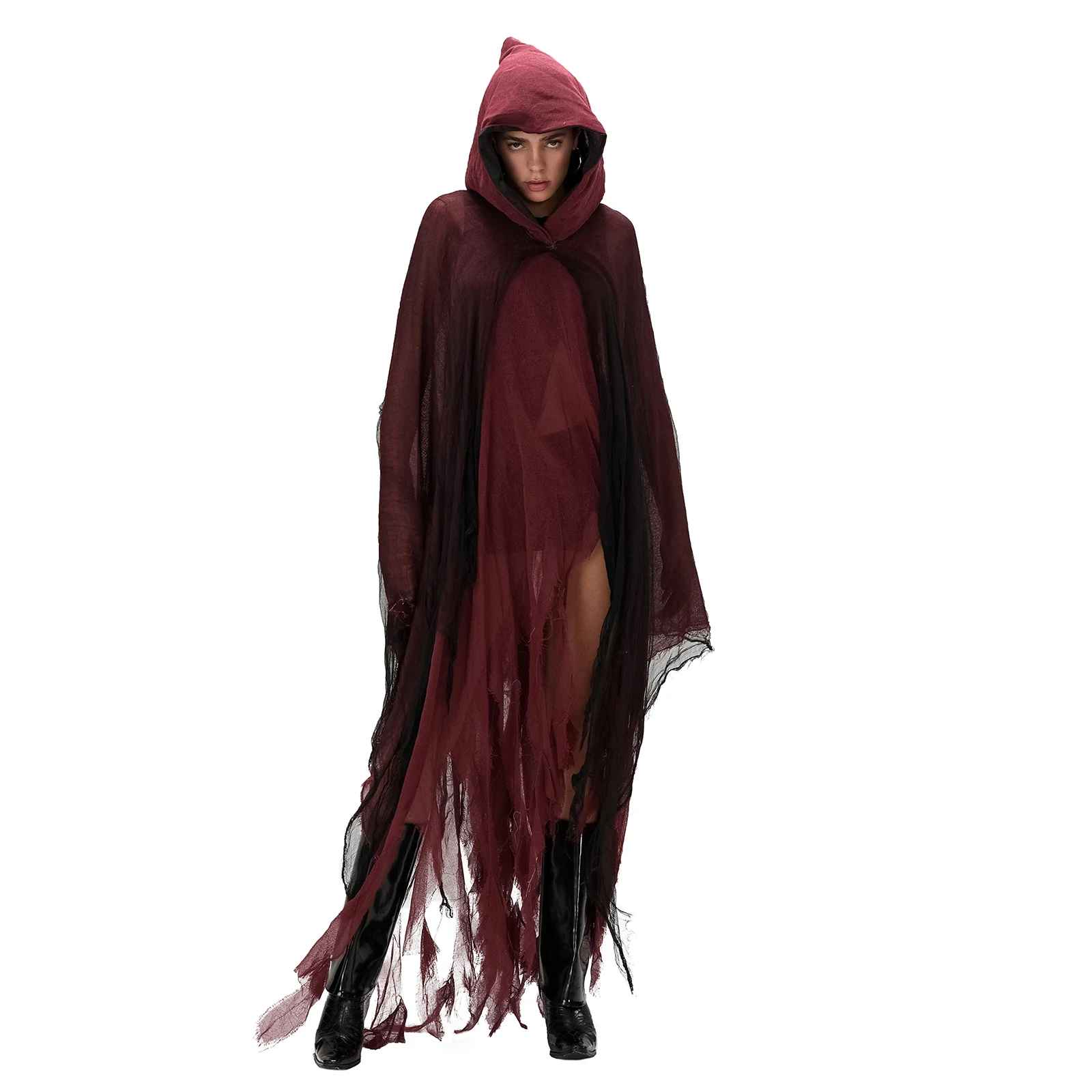 Halloween Costumes, Halloween Grim Reaper Witch Cloak with Hood, Ripped Cape for Men & Women, Unisex Adult Cosplay Costume Prop for Party or Stage Show