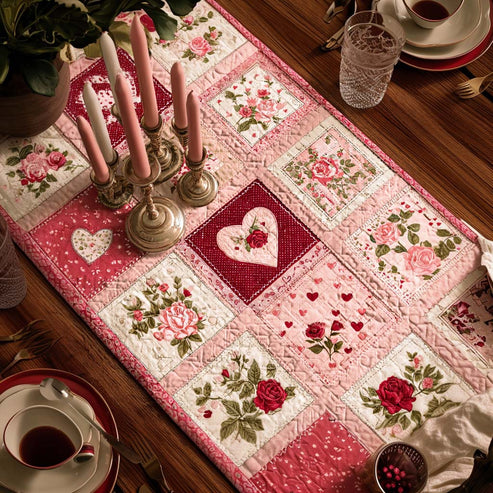 Heart Patchwork Quilted Table Runner BTO2001028, Valentine’s Day Table Runner with Heart Pattern