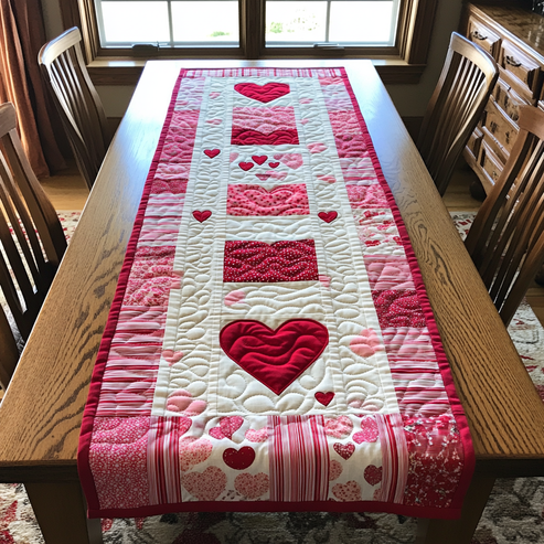 Heart Path Quilted Table Runner BTO2001041, Valentine’s Day Table Runner with Heart Pattern