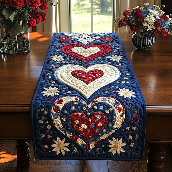 Heart of Independence Quilted Table Runner BTO2001059, Valentine’s Day Table Runner with Heart Pattern