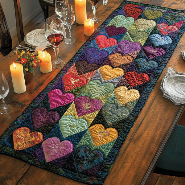 Heartbeat Runner Quilted Table Runner BTO2001094, Valentine’s Day Table Runner with Heart Pattern