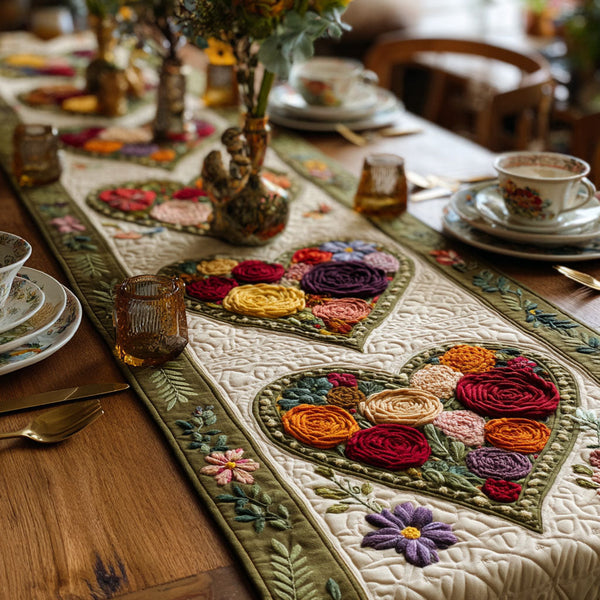 Heartfield Quilted Table Runner BTO2001084, Valentine’s Day Table Runner with Heart Pattern