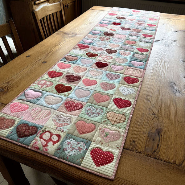 Heirloom Love Quilted Table Runner BTO2001076, Valentine’s Day Table Runner with Heart Pattern