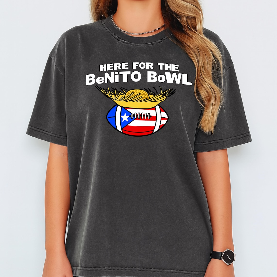Here For The Benito Bowl Shirt – Benito Halftime Show LX American Football, Puerto Rico Boricua Graphic Tee