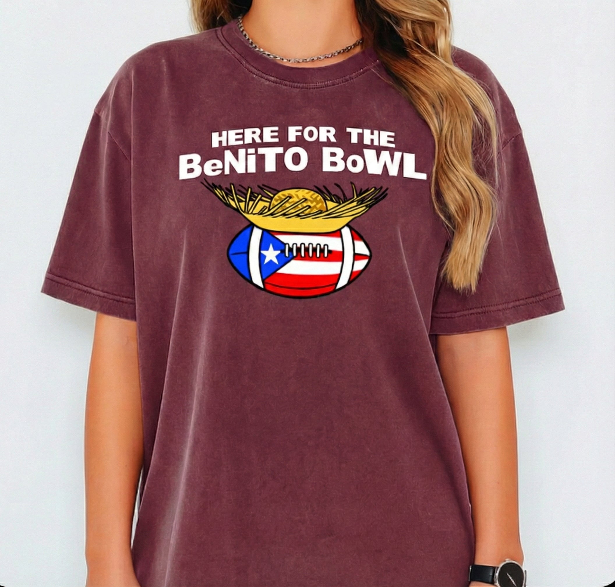 Here For The Benito Bowl Shirt – Benito Halftime Show LX American Football, Puerto Rico Boricua Graphic Tee
