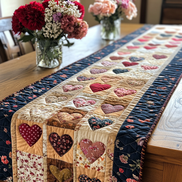 Homestead Heart Quilted Table Runner BTO2001045, Valentine’s Day Table Runner with Heart Pattern