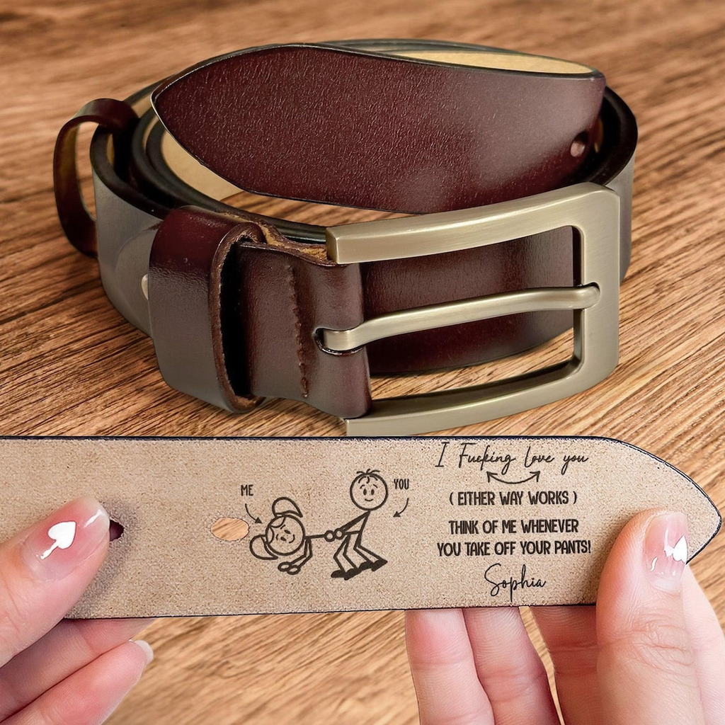 Personalized Engraved Leather Belt for Men – Funny Love Message, Handmade Anniversary & Valentine Gift for Boyfriend or Husband