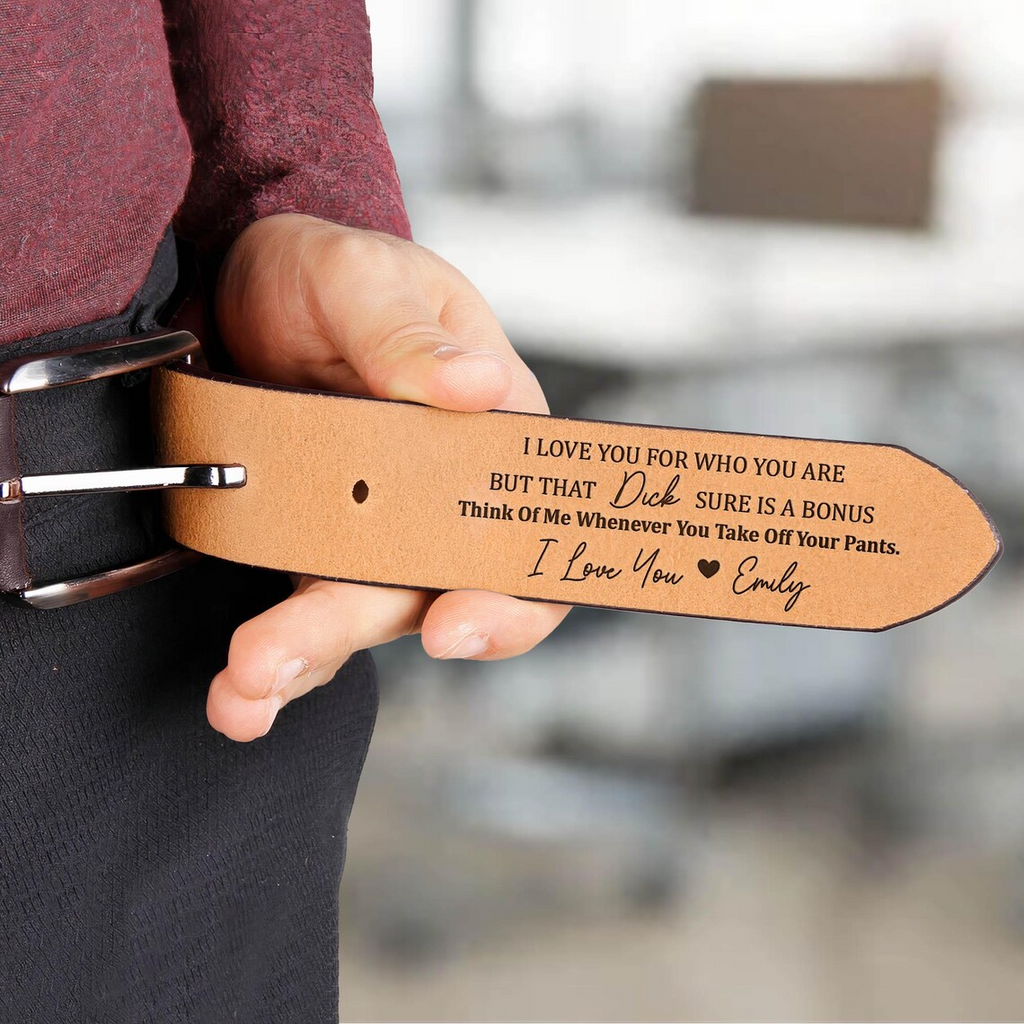 Personalized Engraved Leather Belt for Men – Funny Love Message, Anniversary Gift for Husband or Boyfriend, Valentines Gift