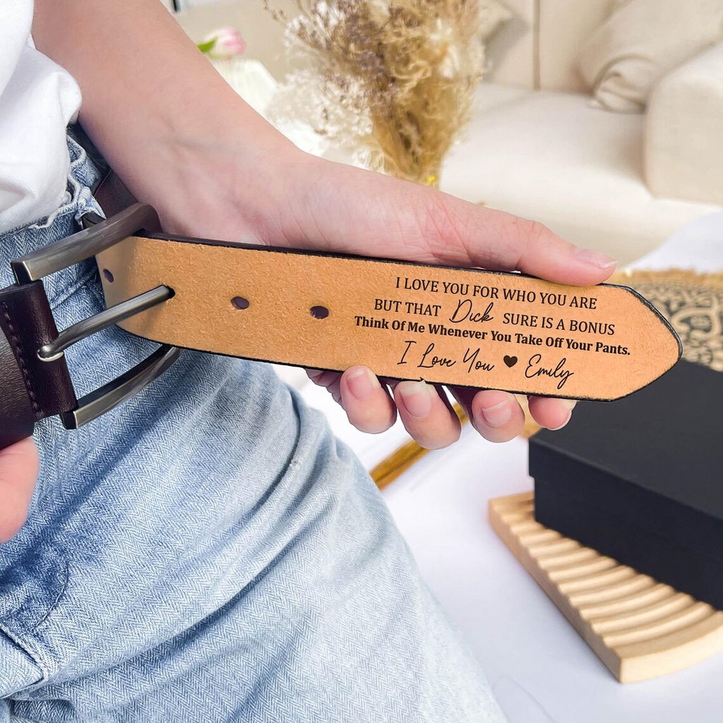 Personalized Engraved Leather Belt for Men – Funny Love Message, Anniversary Gift for Husband or Boyfriend, Valentines Gift