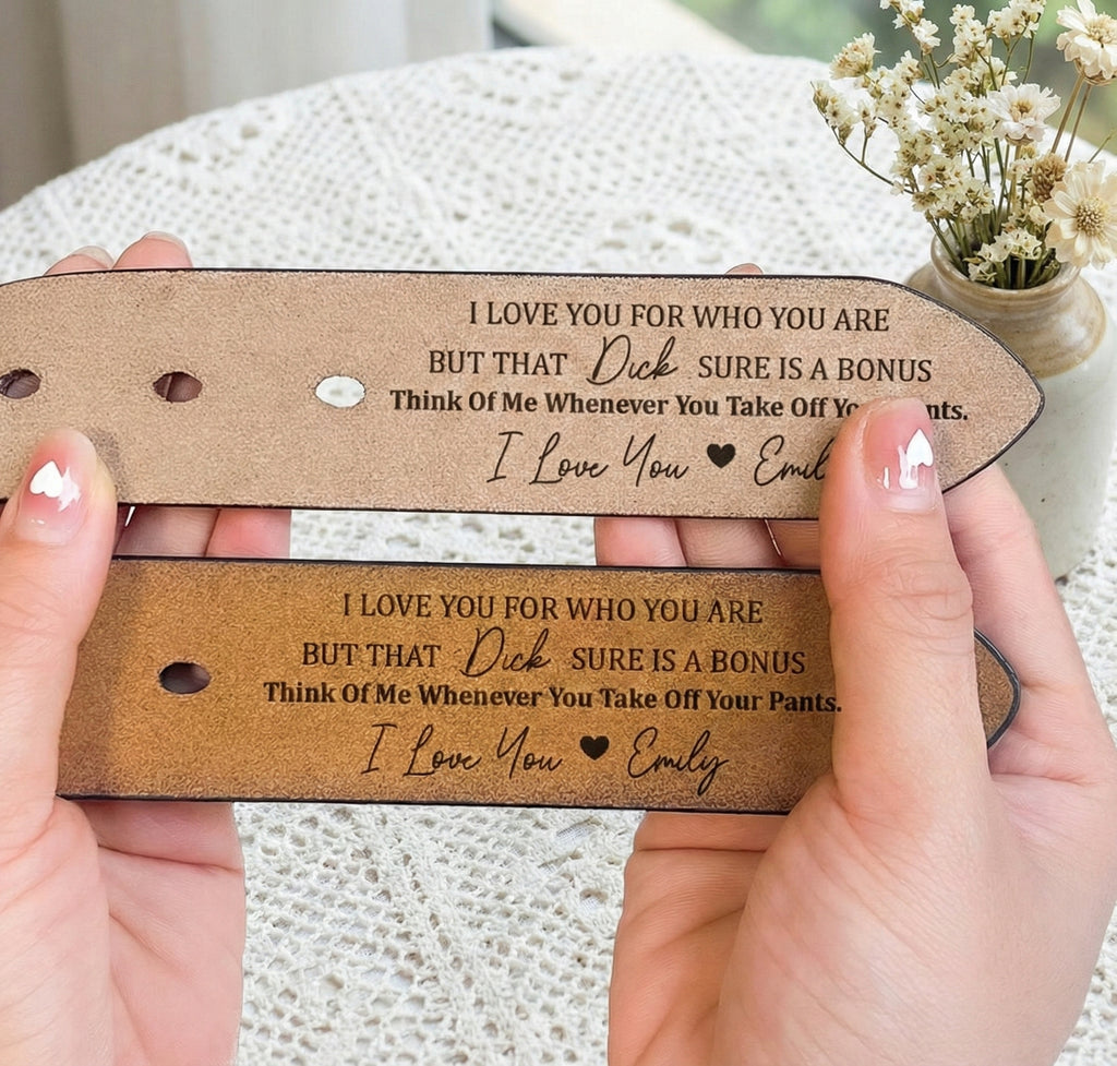 Personalized Engraved Leather Belt for Men – Funny Love Message, Anniversary Gift for Husband or Boyfriend, Valentines Gift
