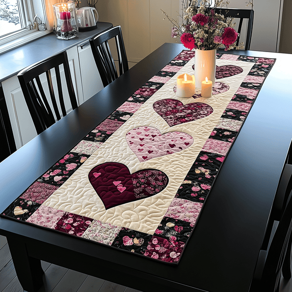 Infinite Hearts Quilted Table Runner BTO2001051, Valentine’s Day Table Runner with Heart Pattern