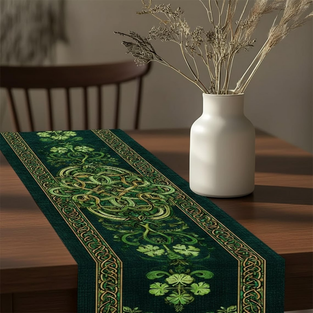 St. Patrick’s Day Celtic Table Runner - Irish Shamrock Green Clover Table Decor