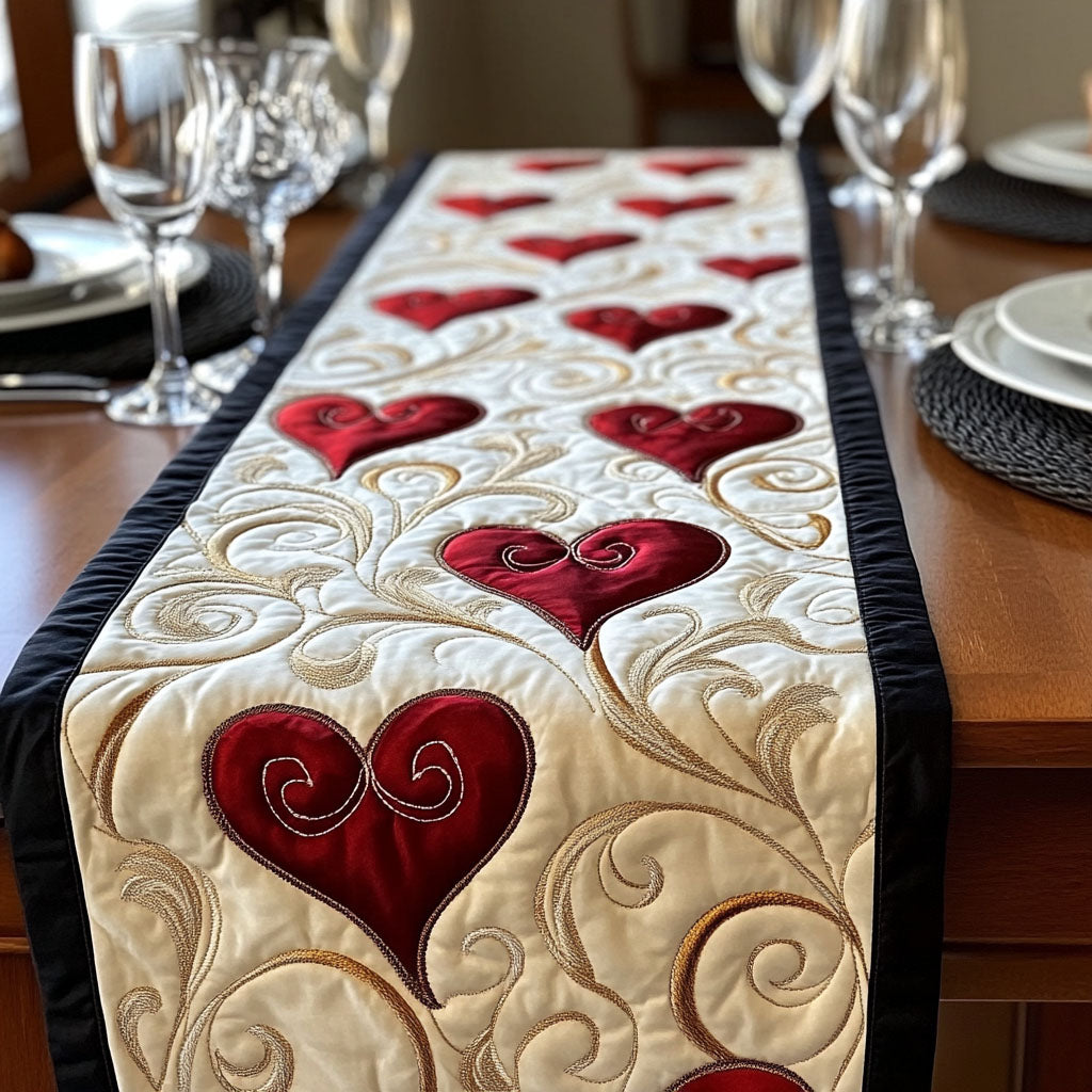 Kind Gather Melody Quilted Table Runner BTO2001012, Valentine’s Day Table Runner with Heart Pattern
