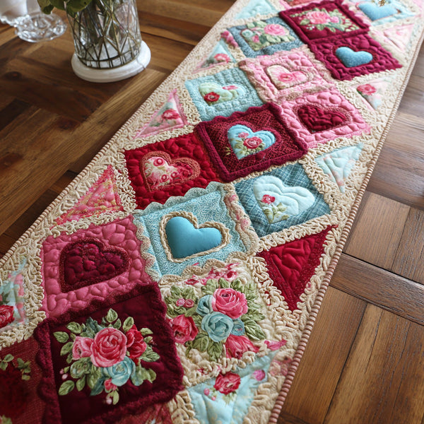 Love Meadow Quilted Table Runner BTO2001065, Valentine’s Day Table Runner with Heart Pattern