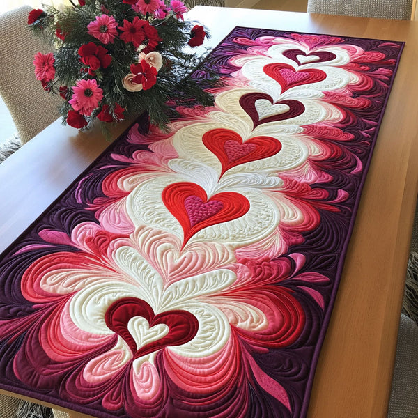 Love in Layers Quilted Table Runner BTO2001086, Valentine’s Day Table Runner with Heart Pattern