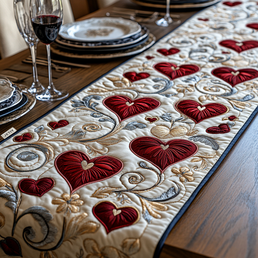 Loving Layers Quilted Table Runner BTO2001017, Valentine’s Day Table Runner with Heart Pattern