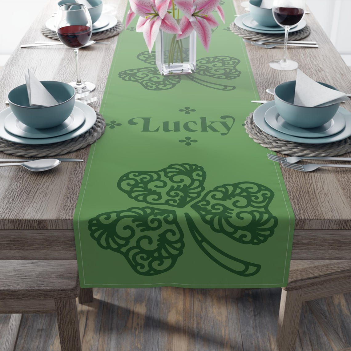 St. Patrick’s Day Shamrock Table Runner for Dining Table – Green Clover Decor