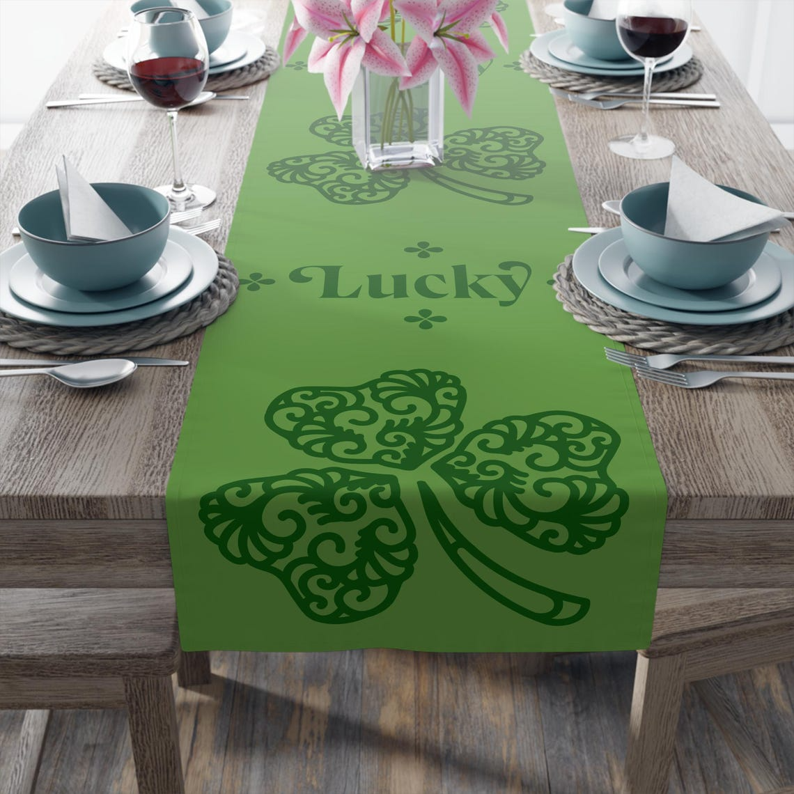 St. Patrick’s Day Shamrock Table Runner for Dining Table – Green Clover Decor